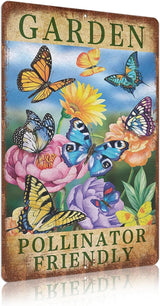 Vintage Garden Signs Pollinator Friendly Butterfly Retro Yard Metel Tin Signs outdoor Aluminium Wall Decor