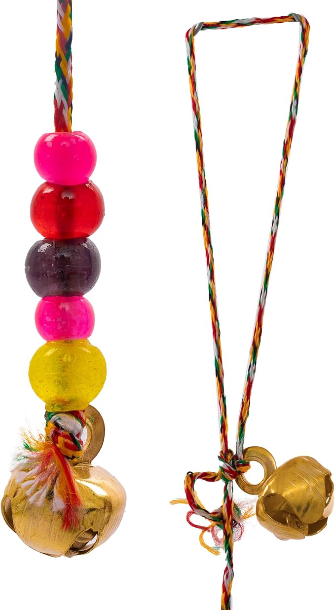 Ghungroo Vintage Bell Latkan Hanging for Wall Décor Decoration 10 Golden Handmade Bells in a String with Beads for Home Office Garden Decoration and Gifting (Small Bell String)