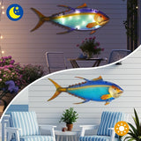 LIFFY Metal Fish Wall Decor,36" Large Tuna Wall Art with Led Lights,Indoor Outdoor Mounted Nautical Hanging Decorations for Home Garden Patio,Gift for Coastal Decor & Ocean Lover