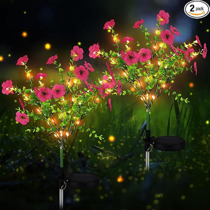 Glooglitter 2 Pack Solar Stake Lights Outdoor Decor Waterproof Mums Artificial Flowers Solar Lights for Outdoor Garden Yard Pathway Decor (Rose Red,Violet)