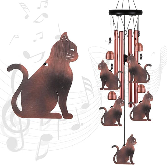Cat Wind Chimes for Garden, Gifts for Mom, Home, Balconies, Rooms, Patio, Indoor, Outdoor Cat Decoration, Aluminum Cats Chimes, Cats Wind Catcher, Red Copper Cats Wind Bells, Cats Wind Chimes Decor
