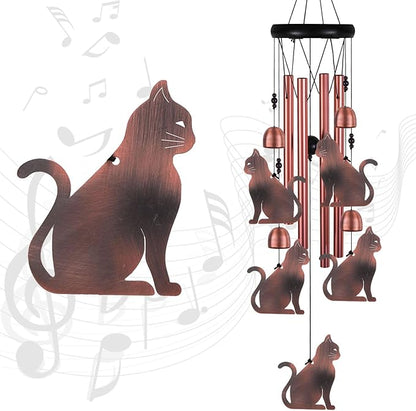 Cat Wind Chimes for Garden, Gifts for Mom, Home, Balconies, Rooms, Patio, Indoor, Outdoor Cat Decoration, Aluminum Cats Chimes, Cats Wind Catcher, Red Copper Cats Wind Bells, Cats Wind Chimes Decor