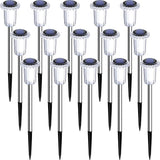 DenicMic Solar Lights Outdoor 15 Pack Waterproof 6000K Cold White LED Stainless Steel Stake Outside Lights for Yard Pathway Garden Driveway Walkway Landscape Path Lighting