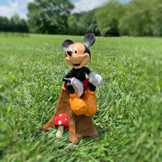Disney Mickey Mouse Sitting on Stump with Flowers Everyday Outdoor Garden Statue,10 Inches Tall, Official Disney Licensed Product