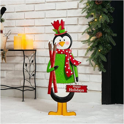Glitzhome 36" H Metal Penguin Yard Stake, Garden Penguin Sign Christmas Ornaments Garden Stakes Lawn Patio Decor for Outdoor Stake Indoor Standing Hanging Decorations