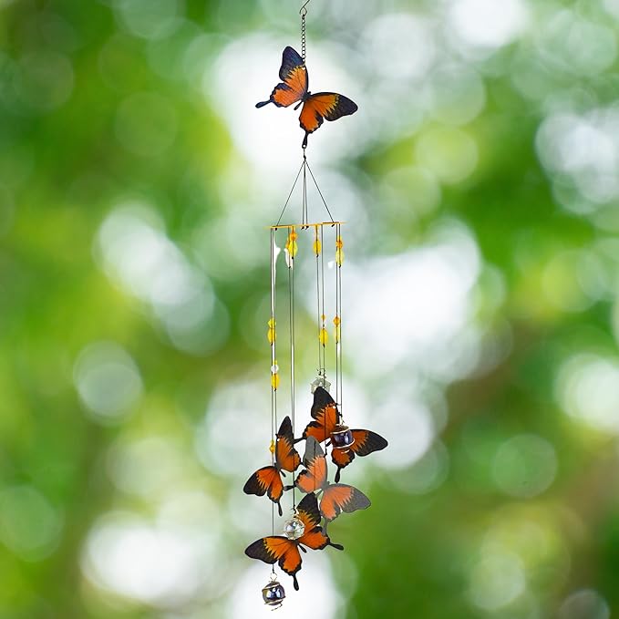 Red Carpet Studios Windchimes Butterfly Spiral Mobile Wind Chime, 30" Long, Monarch Orange