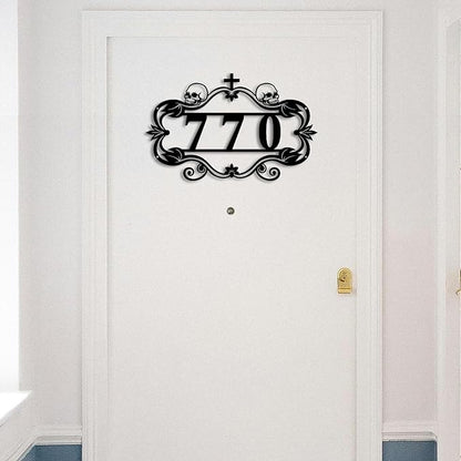 Personalized Gothic House Number metal Signs,Custom Address Number Metal Wall Art Decor,Black Plaques Outdoor wall Decorative Signage,Shed(8-30 Inches) (Skull)
