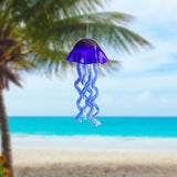 20Inch Art Blown Glass Jellyfish Wind Chime,Handmade Glass Jellyfish Hanging Sun Catcher Wind Chime,Wind Chimes for Outdoor,Animal Glass Blown Wind Chimes for Garden Yard Wedding Decor(Royal Blue)