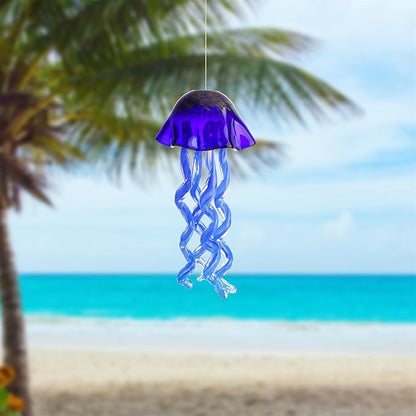 20Inch Art Blown Glass Jellyfish Wind Chime,Handmade Glass Jellyfish Hanging Sun Catcher Wind Chime,Wind Chimes for Outdoor,Animal Glass Blown Wind Chimes for Garden Yard Wedding Decor(Royal Blue)