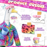 23 Inch Porch Goose Statue Outfits Set Neon Rainbow Leopard Porch Goose Bathrobe Costumes with Clothes & Accessories for Patio Yard Garden Lawn Outdoor Decoration
