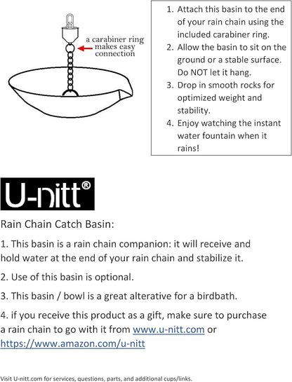 U-nitt 10" Spill Bowl Downspout Catch Basin for Rain Chain Anchoring & Stake | Rainwater Collection for Roof | Gutter Catch Basin | Good for Water Fountain & Birdbath | Black | Handles Heavy Rain