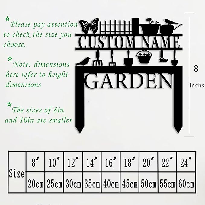 Personalized Garden Signs,Custom Wrought Iron Lawn Signs with Butterflies and Weeding Tools-Insertable Metal Art for Outdoor, Courtyard,and Flower Bed Decor-Custom Outdoor Plaques