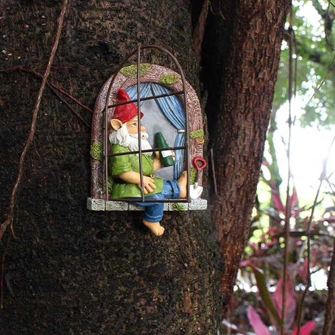 Outdoor Statues Elf Out The Door Tree Hugger, Garden Yard Decorations Tree Sculpture, Garden Gnome Statues, Garden Peeker Yard Art Ornaments, Patio Lawn Porch Decoration Figurines