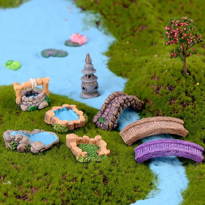 MAOMIA 8 Pcs Mini Lighthouse Water Well Bridge Figurines Miniature Gardening Pool Lawn Running Water Terrarium Stone Bridge Figurine Micro Landscape Indoors Outdoors Decorative Accessory