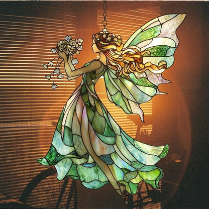 Elegant Forest Fairy Acrylic Suncatcher Stained Glass Effect Window Car Hanging Christmas Ornament Indoor Outdoor Decor Garden Sun Catcher Panel for Fairy Lover for Women Mom Grandma