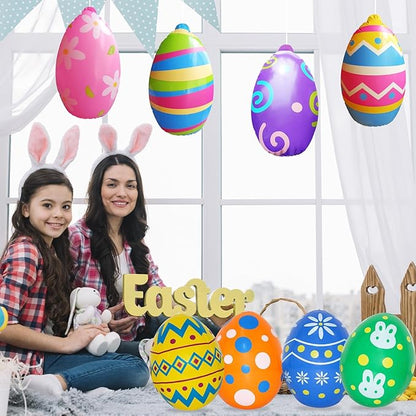 Inflatable Easter Eggs Blow Ups Decorations Outdoor Set of 8 PVC Colorful Giant Eggs Easter Inflatables Outdoor Yard Decorations Hanging Ornaments for Party Garden Lawn Decor