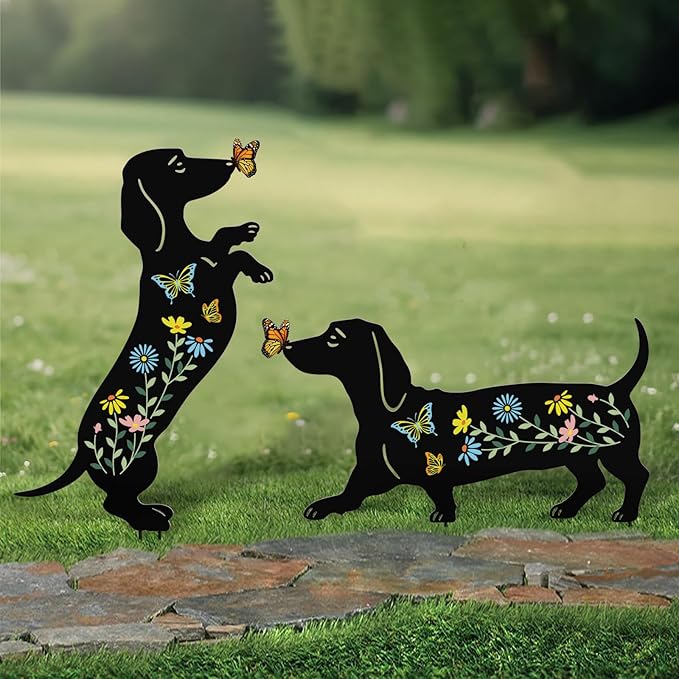 Dachshund Gifts for Women,2 Pack Dog Outdoor Decor Garden Stakes,Decorative Yard Art for Outside,Lawn,Pathway,Metal Garden Statues
