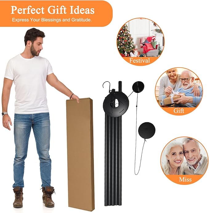 65" Extra Large Wind Chimes for Outside Deep Tone,Big WindChimes for Outdoor Porch Garden Patio Balcony Decor, Deep Tone Wind Chimes (Black)