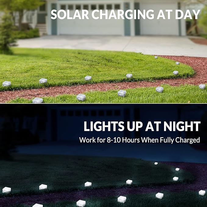 HOFLYW 6 Pack Solar Brick Lights Landscape Path Light Garden Decoration Yard Paver Road Lighting Recessed Paver for Garden, Pathway, Patio, Walkway Decor