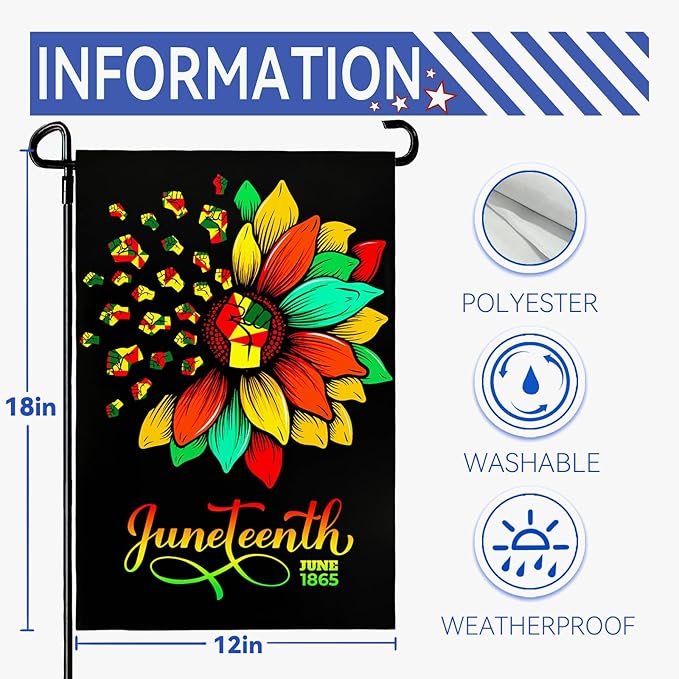Juneteenth Garden Flag Black Liberation Yard Flags June 19 1865 African American Emancipation Independence Black Freedom Celebration Yard Outdoor Decoration Sign 12X18 Double Sided