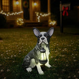 Boston Terrier Garden Statue with Solar Lantern & Welcome Sign, 17" Large Outdoor Dog Decor Yard Art Figurine, Funny Pet Memorial Gift for Patio Lawn Porch Housewarming