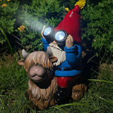 Christmas Gnome Decorations Statue - Garden Gnomes Solar LED Telescope Lights Sitting on Highland Cow Outdoor Patio Lawn Yard Balcony Home Decor Gnomes Gifts for Women Mom