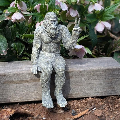 John Bernard & Company Bigfoot Peace Sign Decorative Sasquatch Yeti Statue/Figurine Indoor/Outdoor Sculpture for Patio, Deck, Home, Office 10 in H Shelf Sitter Figurine (Stone Gray)
