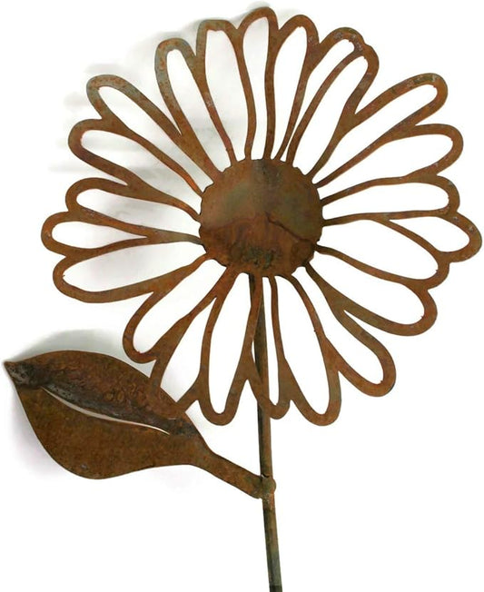 Metal Rustic and Colorful Flower Stakes Ranging from 9.5 to 36 Inches Tall (Daisy Stake 23" Tall, Naturally Rusted)