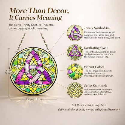 Celtic Trinity Knot Suncatcher Window Hanging, 7.8" Stained Glass Decor, Symbolic Gift for Mom, Grandma and Loved Ones, Irish Home Decor for Window, Wall, Living Room and Sunroom