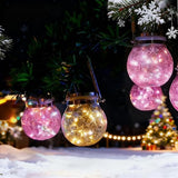 Hanging Outdoor Solar Lights,VGE 2 Pack 30LED Cracked Glass Ball Decorative Lights,Solar Powered Waterproof Landscape Lights with Handle for Tree Yard Garden Patio Fence Holiday Decor(Pingk)
