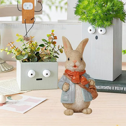 Garden Statues Resin Outdoor Rabbit Figurines Easter Bunny Garden Statue Cute Mini Bunny Figurine Sculpture Yard Animal Statues Yard Ornaments Decor