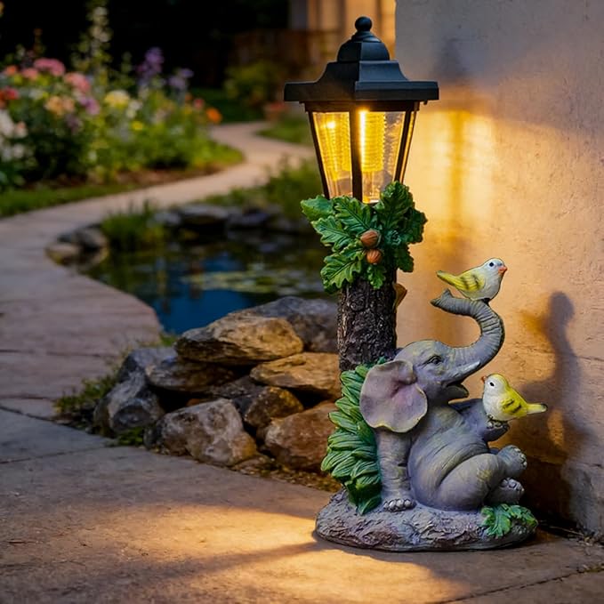 Solar Elephant Garden Statue, Outside Elephant Statue with Lantern Perfect for Balconies, backyards, or lawns—A Unique Birthday or Housewarming Gift for Women, Mothers, or Grandmothers