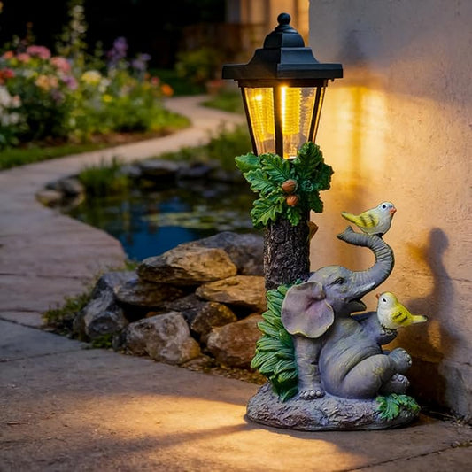 Solar Elephant Garden Statue, Outside Elephant Statue with Lantern Perfect for Balconies, backyards, or lawns—A Unique Birthday or Housewarming Gift for Women, Mothers, or Grandmothers