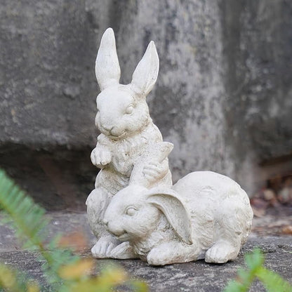 Garden-Statues - Easter Bunny Decor - Rabbit Figurine - Collectible Figurine - Spring 2 Nestled Bunny Sulpture Cream Rabbit for Easter Yard Framhouse Outdoor Décor 9*8.25*11.5 inch Newman House Studio