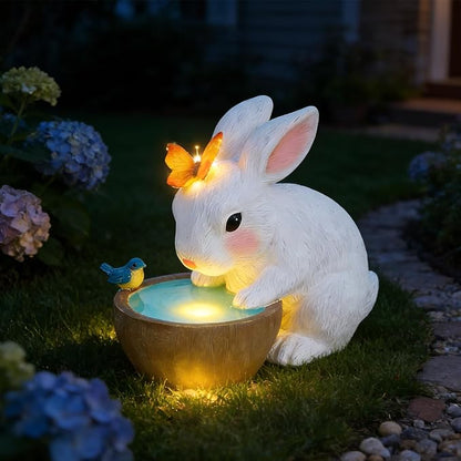 Solar Bunny Garden Outdoor Statues Decor, Rabbit with Butterfly and LED Lights Garden Decor for Home House, Yard Art Lawn, Ornaments, Porch Patio, Balcony - Birthday Gifts for Grandma Mom Women