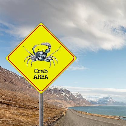 Warning Crab Area Metal Tin Sign Ocean Animal Caution Crossing Xing Street Sign Yellow Diamond Shape Funny Metal Sign For Indoor Outdoor Highway12x12in