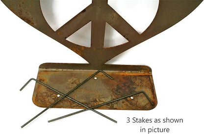 Peace and Heart Staked Signs or Wall Art Rustic or Powder Coated Finishes (Peace Heart XL on Flat Base 24", Naturally Rusted)