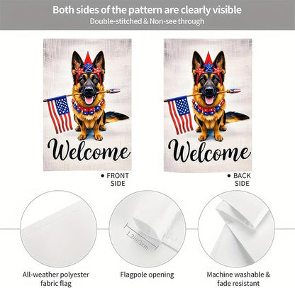 BlissYard Welcome Patriotic German Shepherd Garden Flag 12x18 Inch Double Sided Vertical Polyester Small Yard Flag American Flag Dog Outdoor Decor Lawn Garden Banner 4th of July Independence Day Decoration