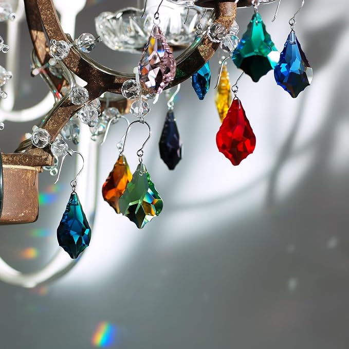 38mm Crystals Suncather Prism, 10pcs Maple Leaf Hanging Crystals Chandelier Replacement Colorful Ornament Pendant for Windows, Home, Wedding, Party Decor