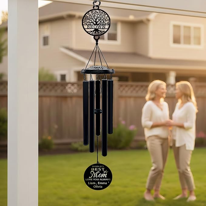 Personalized Mom Wind Chimes Birthday Gifts for Mom Valentines Day Gift for Mom from Daughter Son Outdoor Hanging Decoration