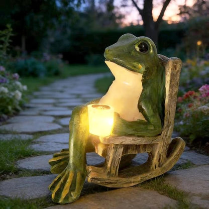 Tirifer Solar Light Frog Garden Statue Creative Frog Figures Fairy Garden Accessories Weatherproof Outdoor Decor for Patio Yard Lawn Ornament, Valentines Day Housewarming Gift