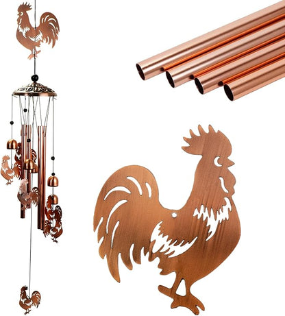 Copper Tone Animal Wind Chimes for Outdoors/Indoors - Rooster Designs - Garden, Patio, Yard, Home Decor, for Women, Men, Mom, Birthday, Memorial, Housewarming (Rooster)