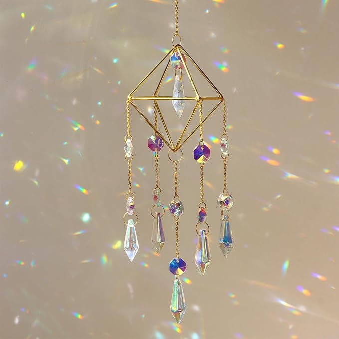 DEMIUKO Crystal Suncatcher, Suncatchers for Windows Hanging Prism Rainbow Maker Suncatchers with Crystals Indoor Outdoor Home Garden Decor for Birthday Thanks Giving Christmas(Rhombus)