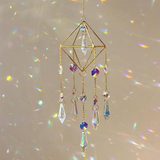 DEMIUKO Crystal Suncatcher, Suncatchers for Windows Hanging Prism Rainbow Maker Suncatchers with Crystals Indoor Outdoor Home Garden Decor for Birthday Thanks Giving Christmas(Rhombus)