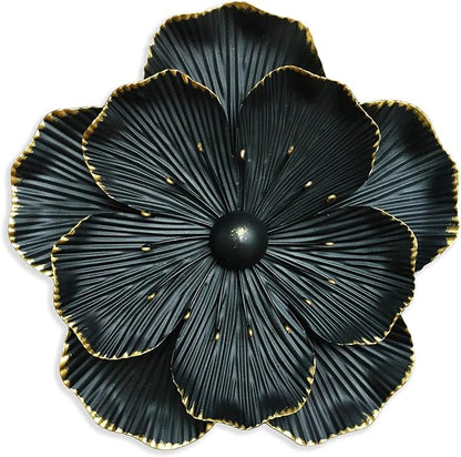 Metal Flower Wall Art Decor, 9" Rustic Modern Floral Sculpture, Distressed Iron Wall Hanging Home Decoration Accent Artworks for Indoor Kitchen Bedroom Living Office Outdoor Garden Patio (35C-Black)