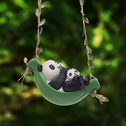 Swing Animal Garden Statue, Hanging Sculpture,Creative, Cartoon Cute Figurine Resin Ornament for Outdoor Courtyard Tree, Panda Statue