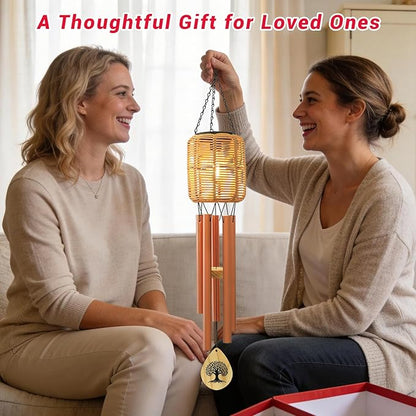 Solar Wind Chimes with Rattan Lantern Outside Lighted Wind Chime for Garden, Patio, Yard – Decor for Festivals/Birthday/Christmas, fot Women Men Home Garden Patio Decor