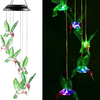 Solar Hummingbird Wind Chimes - Color Changing LED Lights, Waterproof Outdoor for Home, Yard, Night, Garden