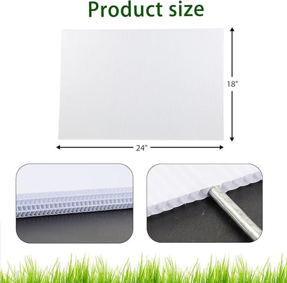 12 Pack Large Blank Yard Signs 18 x 24" with Metal Stakes, White Plastic Yard Lawn Sign for Birthday Decoration,Garage Sale,Guidepost, Open House, Rent