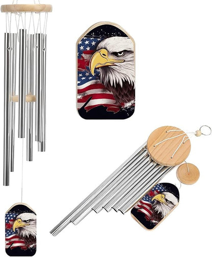 Wind Chimes for Outside,America US Flag Bald Eagle Printed Cute Aluminium Windchimes Outdoors,Soothing Melodic Memorial Wind Chime for House Porch Patio Garden Balcony Decor